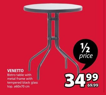 JYSK Venetto bistro table with metal frame with tempered black glass top offer