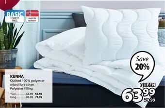 JYSK Kunna quilted 100% polyester microfibre cover offer