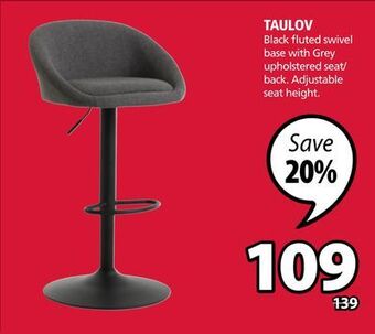 JYSK Taulov black fluted swivel base with grey upholstered seat/ back offer