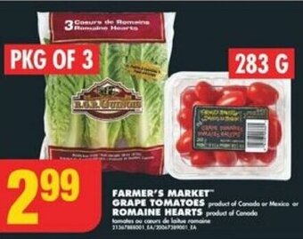 No Frills FARMER'S MARKET GRAPE TOMATOES OR ROMAINE HEARTS offer