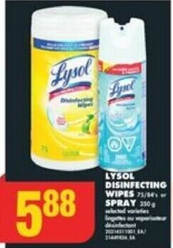 No Frills Lysol Disinfecting Wipes or Spray offer