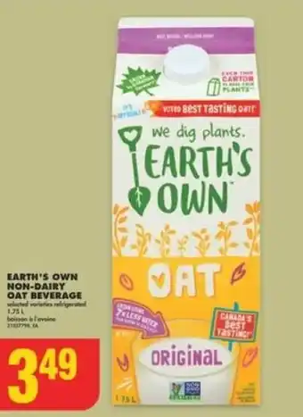 No Frills EARTH'S OWN NON-DAIRY OAT BEVERAGE 1.75L offer