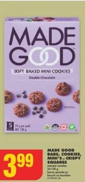 No Frills MADE GOOD BARS, COOKIES, MINI'S or CRISPY SQUARES offer