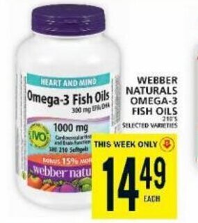 Food Basics WEBBER NATURALS OMEGA-3 FISH OILS 210's offer