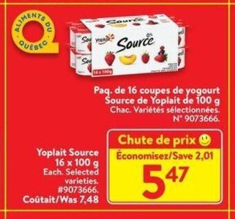 Walmart Yoplait Source 16 x 100 g offer