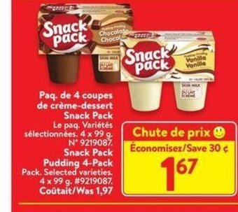 Walmart Snack pack pudding 4-pack offer