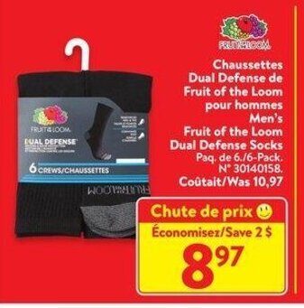 Walmart Men's fruit of the loom dual defense socks offer