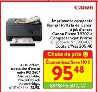 Walmart Canon pixma TR7021a compact inkjet printer offer