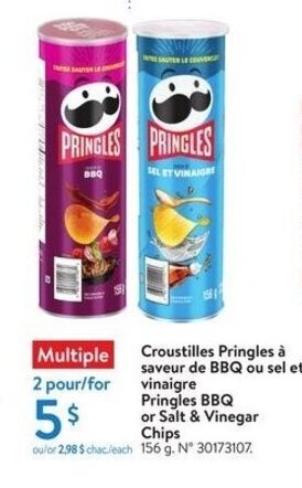 Walmart Croustilles Pringles à saveur de BBQ offer