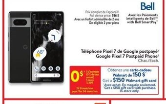 Walmart Téléphone Pixel 7 de Google postpayé offer