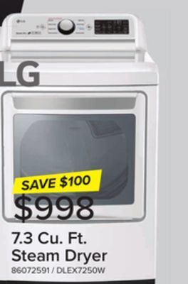 Leon's Lg white electric dryer with turbosteam® (7.3 cu. ft.) - dlex7250w offer