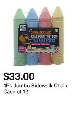 Dollarama 4pk jumbo sidewalk chalk - case of 12 offer