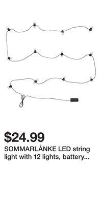 IKEA Sommarlånke led string light with 12 lights, battery operated/outdoor white offer