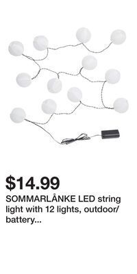 IKEA Sommarlånke led string light with 12 lights, outdoor/battery operated white offer