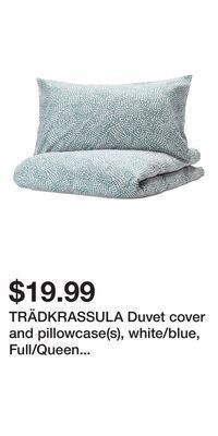 IKEA Trädkrassula duvet cover and pillowcase(s), white/blue, full/queen (double/queen) offer