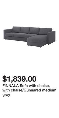 IKEA Finnala sofa with chaise, with chaise/gunnared medium gray offer