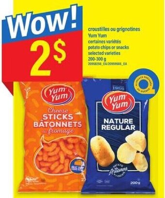 Maxi croustilles ou grignotines Yum Yum certaines variétés potato chips or snacks selected varieties 200-300g offer