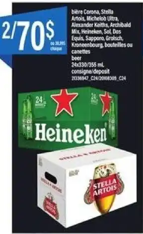 Maxi Beer Corona Stella Artois or Heineken 24 x 330 / 355 mL offer