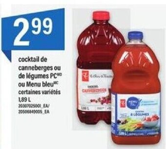 Maxi cocktail de canneberges ou de légumes PC ou Menu bleu 1.89 L offer