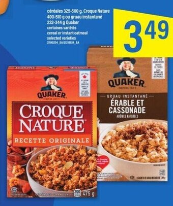 Maxi céréales 325-500 g, Croque Nature 400-510 g ou gruau instantané 232-344 g Quaker offer