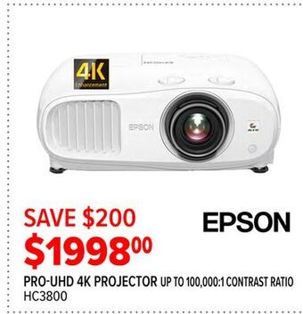 2001 Audio Video Epson pro-uhd 4k projector up to 100,000:1 contrast ratio offer