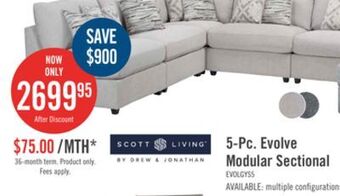 The Brick Evolve linen-look fabric 5-piece modular sectional with 4 armless chairs - light grey offer