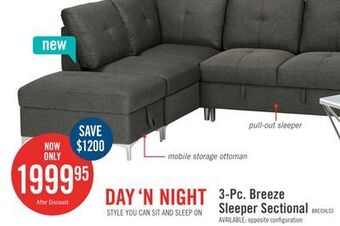 The Brick Breeze 3-piece left-facing linen-look fabric sleeper sectional - charcoal offer