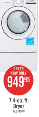 The Brick Lg 7.4 cu. ft. ultra large capacity electric dryer - dle3400w offer