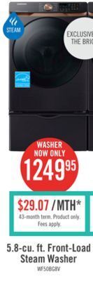 The Brick Samsung 5.8 cu. ft. smart front-load washer with super speed - wf50bg8300avus offer