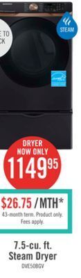 The Brick Samsung 7.5 cu. ft. smart electric dryer with steam sanitize+ - dve50bg8300vac offer