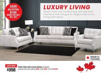 Bad Boy Superstore Fabric sofa with accent pillows offer