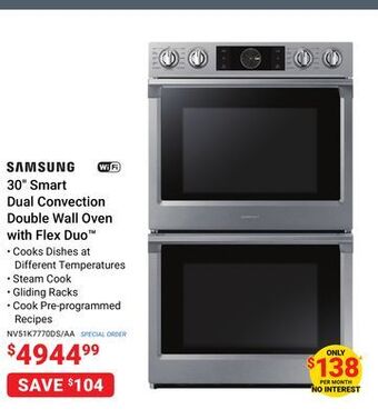 Visions Electronics Samsung 30 smart dual convection double wall oven with flex duo offer