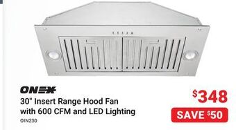 Visions Electronics Onex 30 insert range hood fan with 600 cfm and led lighting offer