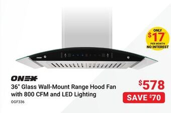 Visions Electronics Onex 36 glass wall-mount range hood fan with 800 cfm and led lighting offer