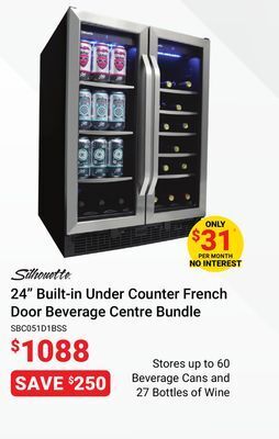 Visions Electronics Silhouette 24 built-in under counter french door beverage centre bundle offer