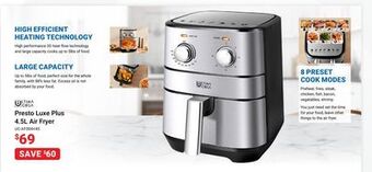 Visions Electronics Ultima cosa presto luxe plus 4.5l air fryer offer