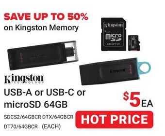 Visions Electronics Kingston usb-a or usb-c or microsd 64gb offer