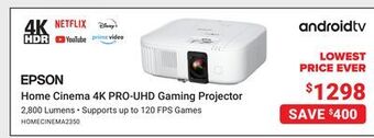 Visions Electronics Epson home cinema 4k pro-uhd gaming projector offer