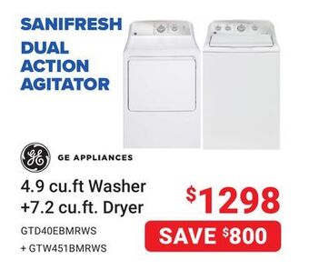 Visions Electronics Ge appliances 4.9 cu.ft washer +7.2 cu.ft. dryer offer