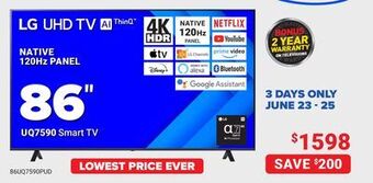 Visions Electronics Lg native 120hz panel 86 uq7590 smart tv offer