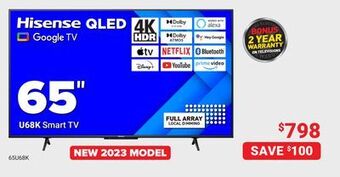 Visions Electronics Hisense 65 u68k smart tv offer