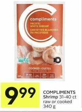 IGA COMPLIMENTS Shrimp 31-40 ct raw or cooked 340 g offer