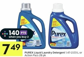 IGA PUREX Liquid Laundry Detergent 1.47-2.03 L or Action Pacs 28 pk offer