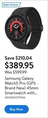 Walmart Samsung galaxy watch5 pro (gps - brand new) 45mm smartwatch with heart rate monitor offer