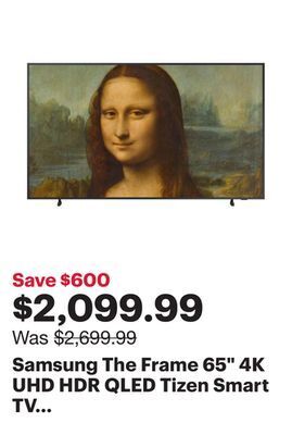 Best Buy Samsung the frame 65 4k uhd hdr qled tizen smart tv (qn65ls03bafxzc) - 2022 - charcoal black offer