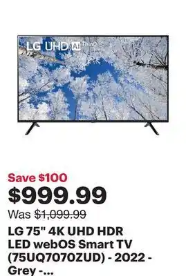 Best Buy Lg 75 4k uhd hdr led webos smart tv (75uq7070zud) - 2022 - grey - only at best buy offer