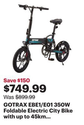 Best Buy Gotrax ebe1/e01 350w foldable electric city bike with up to 45km battery range - black offer