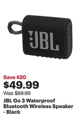 Best Buy Jbl go 3 waterproof bluetooth wireless speaker - black offer