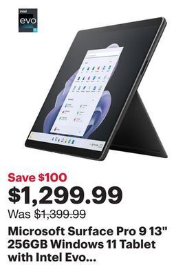 Best Buy Microsoft surface pro 9 13 256gb windows 11 tablet with intel evo core i5-1235u/8gb ram - graphite offer