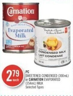 Shoppers Drug Mart PC SWEETENED CONDENSED (300ml) or CARNATION EVAPORATED (354mL) MILK offer